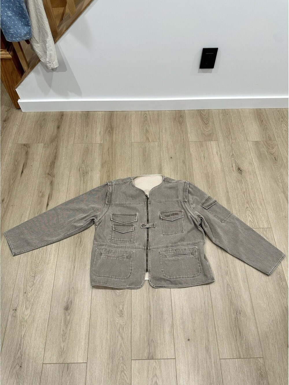 Djerf Avenue Utility Jacket Womens XL Cream Beige Work Zip